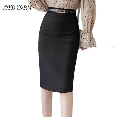 New Straight Women Skirts All-Match Black Red Stretch Midi Skirts With Belt Elegant Office Lady High Waist Split Bodycon Skirt