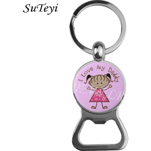 Suteyi I Love My Daddy Bottle Opener Key Chains Holder Fashion Papa Dad Letter Glass Pendant Women Men Gifts Keyring Jewelry