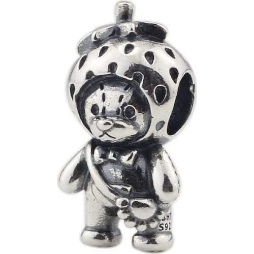 Genuine 925 Sterling Silver Strawberry Bear Charm Beads Fit Original Brand Bracelet Jewelry Vintage Bead for Jewelry Making