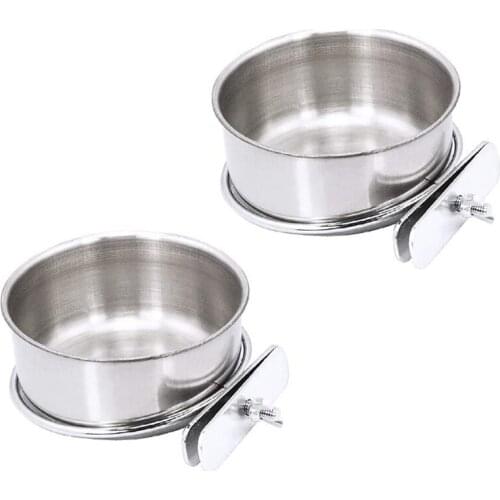 Practical 2 Pack Bird Cage Food Water Dispenser Parrot Food Dish Bird Feeder Cup for Cage, Stainless Steel Bird Food Holder Cont