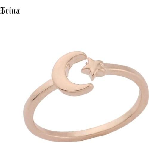 Simple 585 Rose Gold Rings For Women Moon and Star Shape Design Wedding Fashion Bands Rings For Girl Jewelry Gifts