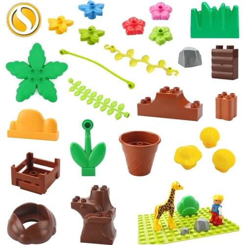 Vegetation Scape Big Building Block Flower Grass Tree Stone Park Accessorie Compatible Large Brick Toy For Children Girl Gift
