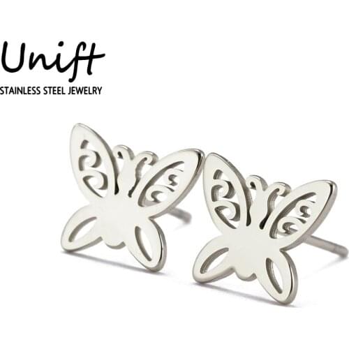 Unift Popular Cute Butterfly Stud Earrings For Women Beautiful Stainless Steel Fashion Jewerly Wholesale Great Gift For Girls