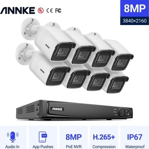 ANNKE 16CH 4K Ultra HD POE Network Video Security System 8MP H.265 NVR With 8X 8MP 30m EXIR Night Vision Weatherproof IP Cameras