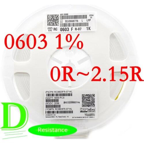 100PCS SMD Resistor RC Series 0603 1% Original RC0603FR-07 Series 0R-2.15R All resistors 0R 1R 1.1R 1.2R 1.3R 1.5R 1.6R 1.8R 2R