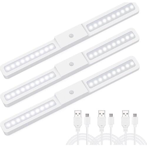 Motion Sensor LED Closet Night Lamp 20 LEDs USB Rechargeable Wireless Under Cabinet Light for Cupboard Wardrobe Counter Drawer
