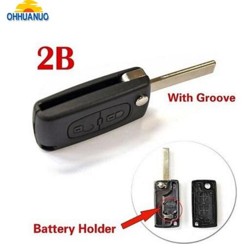 2 Button Smart Remote Car Key Shell Case Housing For Peugeot 207 307 308 SW with Groove & Battery Holder CE0536 HU83 Uncut Blade