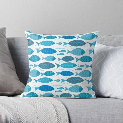 Blue Fish Fishes Throw Pillow Cushion Cover Polyester throw pillows case on sofa home living room car seat decor 45x45cm