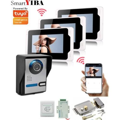 3 Monitors 7 inch Wired Wifi Video Door Phone Doorbell Intercom Entry System with HD 1080P Wired Camera Night Vision