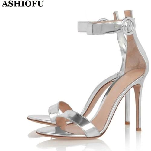 ASHIOFU New Handmade Hot Sale Womens High Heel Sandals Party Prom Summer Shoes Buckle Strap Evening Club Fashion Sandals Shoes