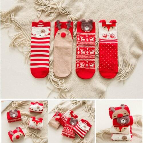 1Pair Woman Christmas Sock Winter Warm Socks Funny Cute Breathable Red Sock Elk Cartoon Animal Cotton Xmas Gifts