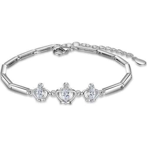 100% 925 sterling silver fashion Crown design shiny crystal ladies'bracelets women wholesale jewelry birthday gift drop shipping