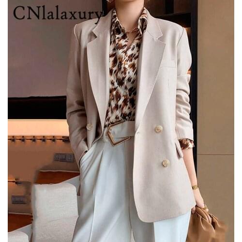 New Woman Blazer Coat Beige Solid Lapel Long Sleeve Single Breasted Oversized Jackets Office Lady Style 2021 New Autumn Outwear