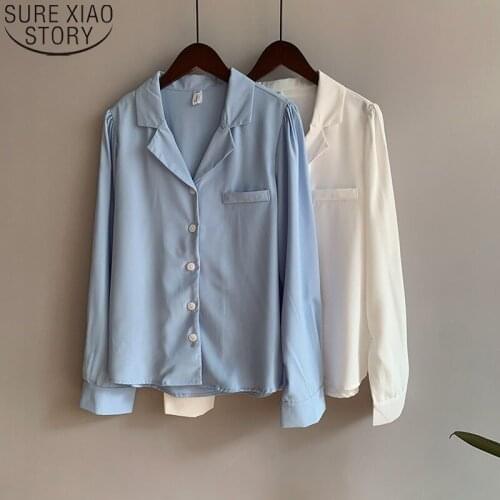 2021 Office Lady Temperament Suit Collar Shirt Women Autumn Spring New Long Sleeve Cotton Shirt Elegant Tops Loose Clothes 16285