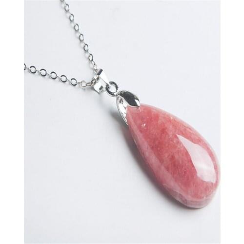 Women Necklace Charm Waterdrop Bead Pendant Love Genuine Ice Rhodochrosite Natural Stone Pendant 30*16*8mm Drop Shipping