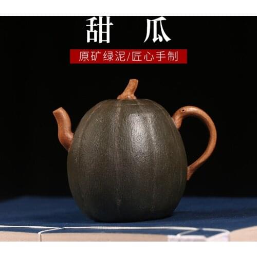 Jun Ming Xuan] Yixing famous purple clay teapot, a pure hand gift giving teapot, tea set, green clay melon