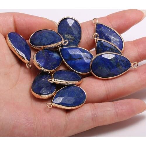 2pcs Natural Stone Charm Pendant Lapis lazuli Water Drop Shape Faceted for Jewelry Making Necklace Accessories Size 16x30mm
