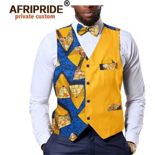 2020 African mens clothing clothes jacket dashiki tops coats print outfits formal vest bow tie square ankara AFRIPRIDE A1912002