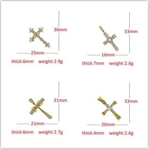 3pcs Pave Chic White Crystal Cubic Zircon Cz Religious Cross Gold Charm Pendant For DIY Making Jewelry Materials Wholesale 2021
