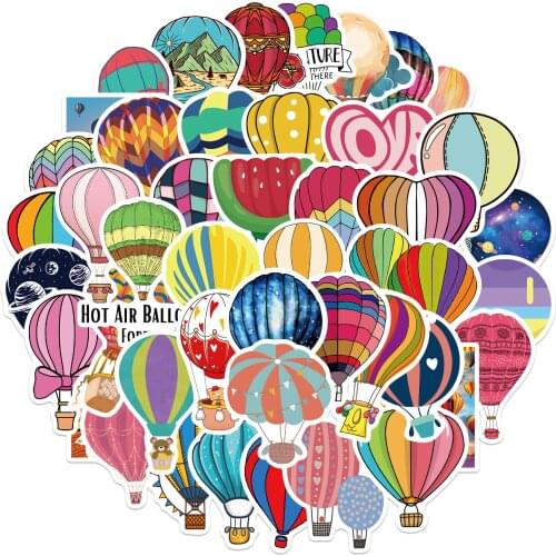 50 PCS Colorful Hot Air Balloon Cute Stickers Funny Laptop Guitar Skateboard Luggage Waterproof Graffiti Spoof Kids Toys