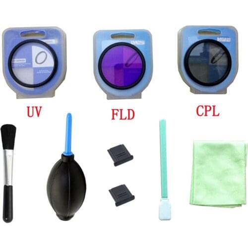 9 in 1 lens UV FLD CPL Digital Filter with box + camera clean kit + 2 hot shoe cover for canon nikon DSLR SLR Camera