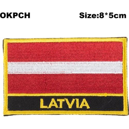 Latvia Square Shape Flag applique sew on patch Iron on patches sequin heat transfer vinyl PT0098-R