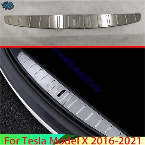 For Tesla Model X 2016 2017 2018 Stainless Steel Rear Trunk Scuff Plate Door Sill Cover Molding Garnish