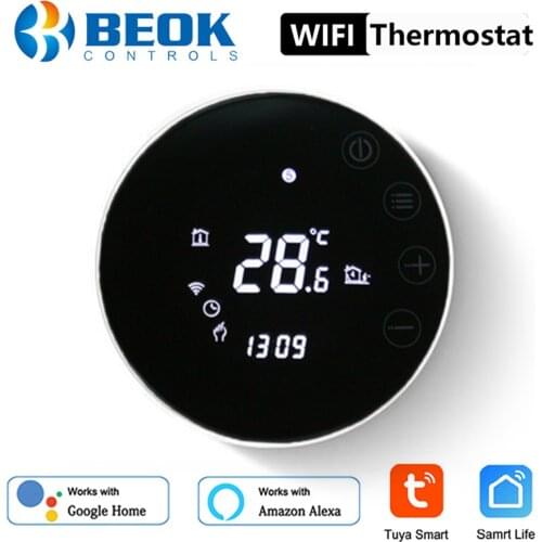 Beok Tuya Smart Life Home Thermostat Round Thermoregulator with Mirror Screen Floor Heating Temperature Controller Alexa Google