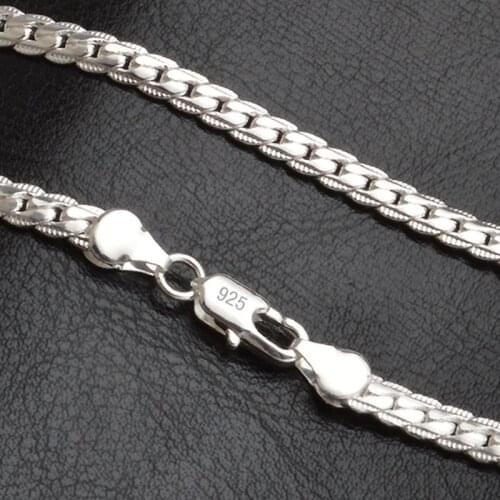 5MM N925 sterling Silver color necklace Unisex Flat snake Link Chain Lobster Clasp collares necklaces for women men S-N21