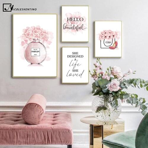 Flower Perfume Fashion Quotes Painting Makeup Artwork Poster Floral Canvas Print Wall Art Picture Modern Girl Room Decoration