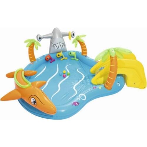 280cm x 257cm Big Inflatable Baby Kid Shark Whale Sea World Play Pool Outdoor Yard Garden Water Sprinker Family Pool with Toys