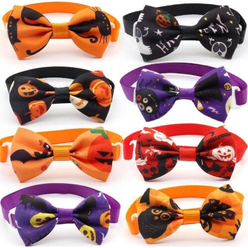 100pcs Halloween Dog Accessories Pumpkin Dog Bow Ties Ribbon Pet Cat Dog Bowties Holiday Pet Supplies