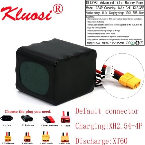 KLUOSI 3S4P 12V 14Ah High Capacity UAV Rechargeable 12.6V Li-ion Battery for Various RC Airplane Drone Quadrotor XH2.54-4P XT60