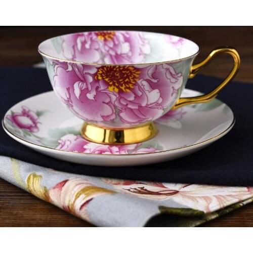 British Style Flower Bone China Coffee Cup and Saucer Set High-end Afternoon Tea Pastoral Style Flower Tea Cup