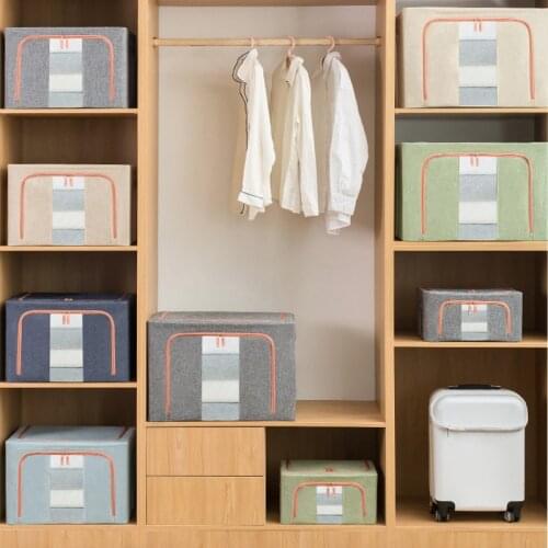 Cotton and Linen Family Clothes Storage Box Organizer Clothes Quilt Pillow Blanket Storage Bag Save Space Dampproof Sorting Bag