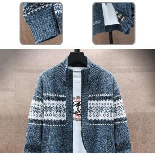 Soft Trendy Thick Printing Knitted Cardigan Sweater Skin-friendly Sweater Coat Stand Collar for Holiday