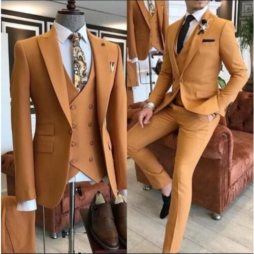 New Arrival Colorful Men Suits 3 Pieces Tuxedos Groom Wedding Formal Tuxedo Costume Homme Blazer Slim Fit (Jacket+Pant+Vest)
