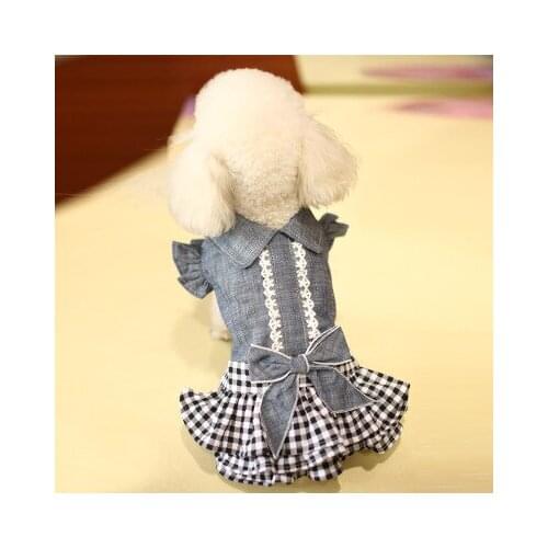 Pet Clothes Spring and Summer Skirts Thin Dog Skirts Small Dog Princess Bow Denim Skirts Teddy Dog Clothes