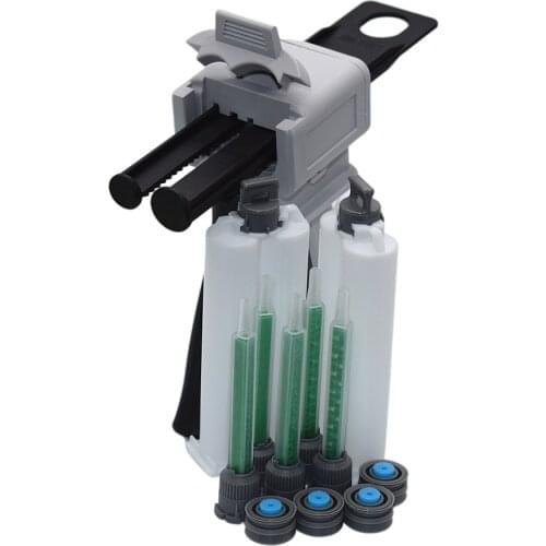 50ml Manual Caulking Gun 1:1 1:2 Glue Adhensive Dispenser AB Glue Gun w/2pcs 50ml Empty Dual-Barrel Cartridge 5pc AB Mixed Tube