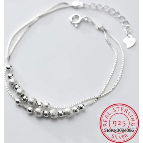 Genuine 925 Sterling Silver Beads Bracelet Double-deck Chain Bracelet for Women Girls Lady Wedding Jewelry Gift DA1402