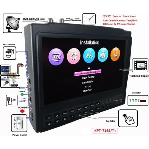7" IPS LED Protable Multifunctional HD Satellite Finder & HD CCTV Monitor S2&T2+HD+AHD+AV Satellite Finder KPT-716S/T