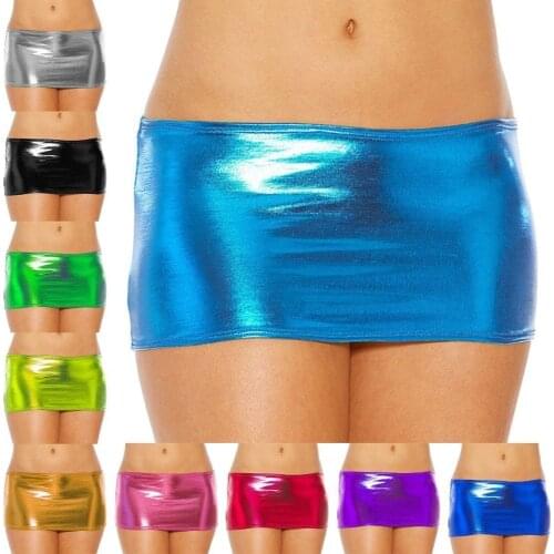 Sexy Shiny Metallic Wet Look Extreme Short Skirt Bodycon Stretching Micro Mini Skirt Multiple Colors