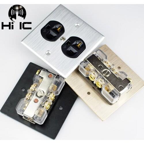 Power Socket HIFI Audio US Dual Mains 20A AC Power Connector Power Receptacle Socket Red copper Outlet Panel Wall Plate Socket