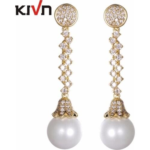 KIVN Jewelry Luxury Drop Dangle CZ Cubic Zirconia Wedding Bridal Simulated Pearl Earrings for Women Birthday Christmas Gifts