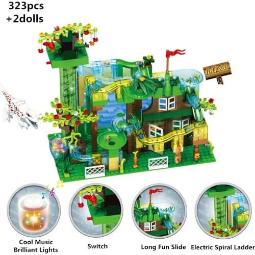 With Lights Creative Marble Race Run Electric Funnel Slide Track Small Building Blocks Sets Bricks Dinosaur Park World Kids Toys