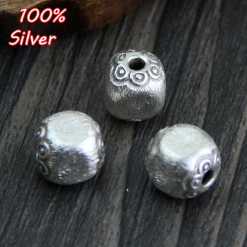S925 sterling silver Color handmade silver diy bracelet brushed small lace beads