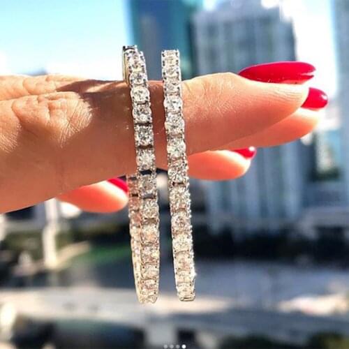 Big Size Solid 14K White Gold Moissanite Drop Earrings for Women 6CTW 60pcs 3mm F Color Moissanite Diamond Earrings