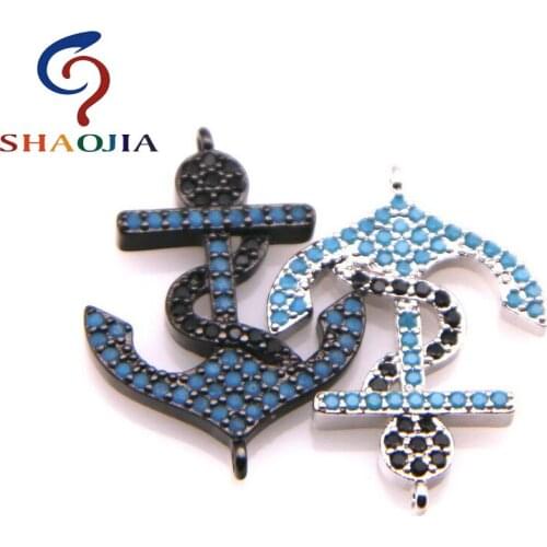 SHAOJIA 4 Color Anchor Accessories Inlaid Blue Zircon Bead Charms Anchor Fit Making DIY Bracelet Charms Necklace Jewelry