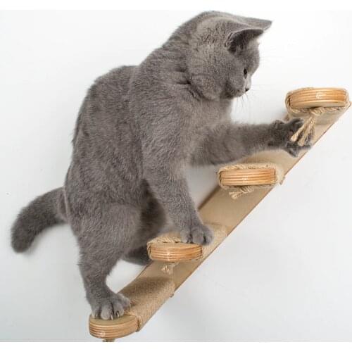 Wall-Mounted Jumping Platform Cat Scratching Post Tree Cat Climber Sisal Rope Ladders Kitten Hanging Furniture Pet Climbing Step