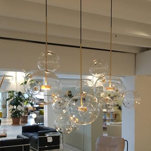 Nordic wongshi Modern Clear Glass Bubbles Chandelier Lighting Fixtures 90-260v Post Luminaria Led Pendant Lamp For Living room